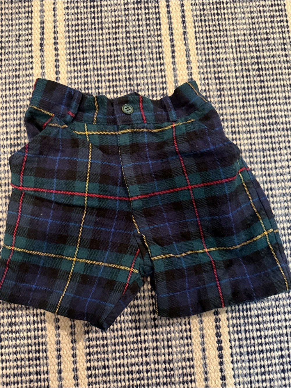 Plaid Wool Kids Shorts - Navy Green